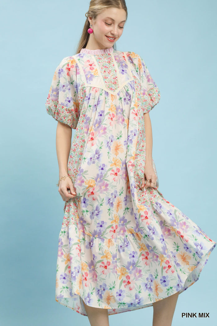 Take Me To Tea Midi Dress - Pink Mix