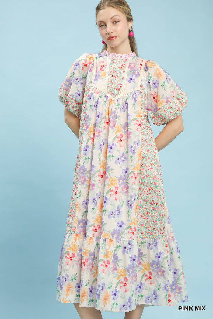 Take Me To Tea Midi Dress - Pink Mix