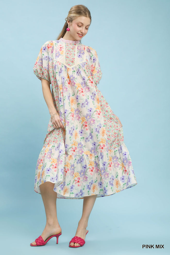 Take Me To Tea Midi Dress - Pink Mix