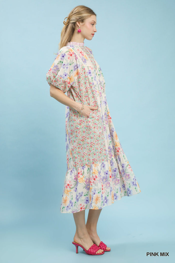 Take Me To Tea Midi Dress - Pink Mix