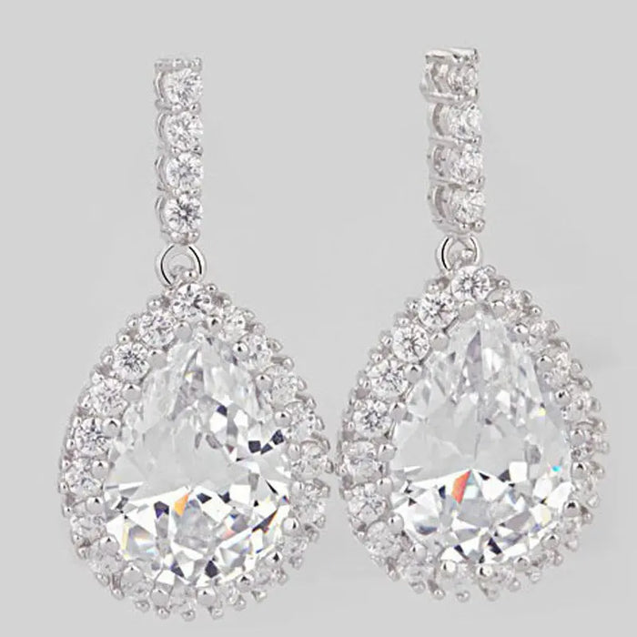 Tear Drop Blue Sapphire CZ Bridesmaid Earrings - The Wedding Garter