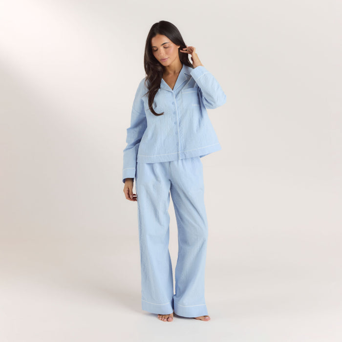 Textured Cotton Pyjama Shirt - Blue