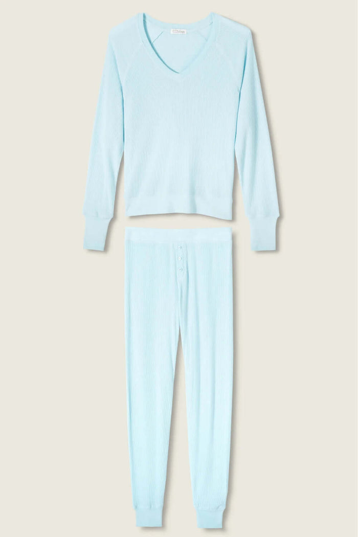 PJ Salvage Textured Long Pajama Set in Light Sky