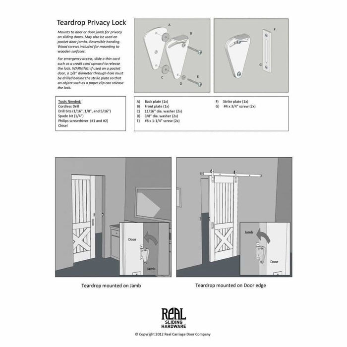 The Teardrop Lock - Privacy Sliding Door Latch Lock - Sliding Barn Door Hardware by RealCraft