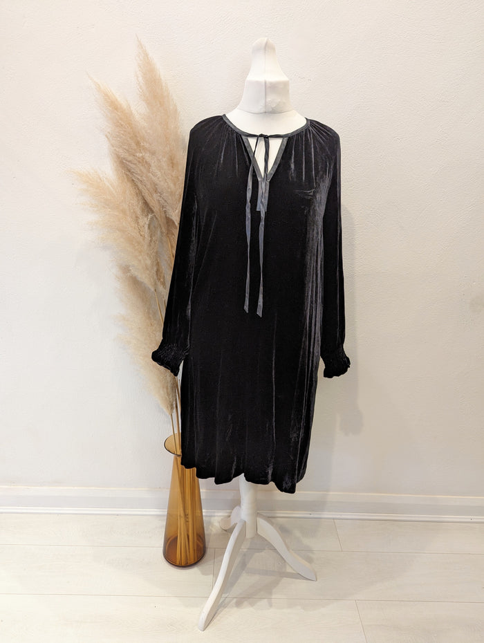 The White Company Black Silk/Velvet Dress 14 NWT £189