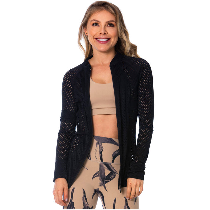 Through Black Sports Jacket for Women – Lightweight, Breathable & Stylish