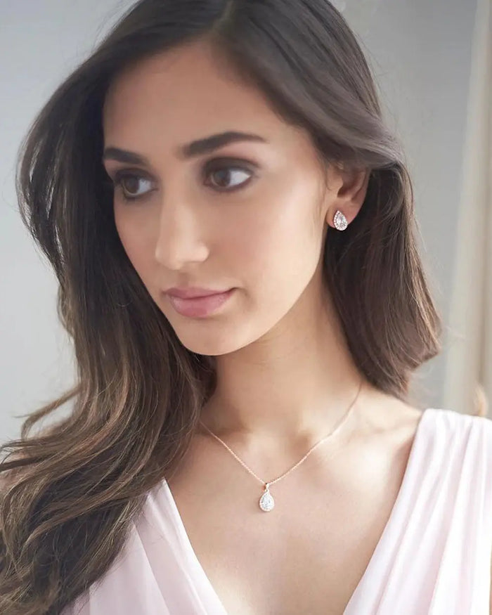 Timeless Water Drop Cubic Zirconia Earring & Necklace Jewellery Set - The Wedding Garter
