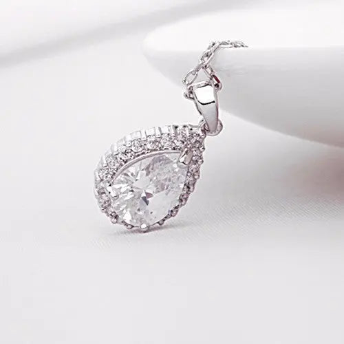 Timeless Water Drop Cubic Zirconia Earring & Necklace Jewellery Set - The Wedding Garter
