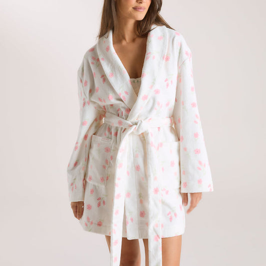 Towelling Bathrobe - Floral Print