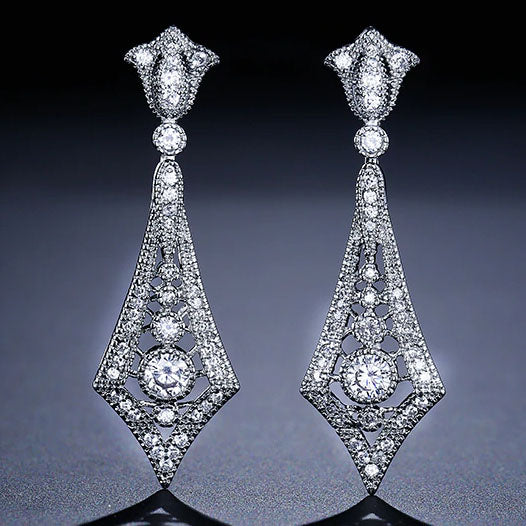 Vintage Art Deco Silver Brides Earrings - The Wedding Garter