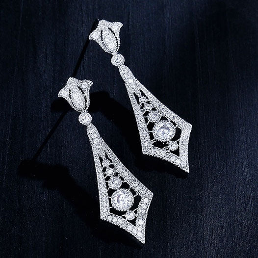 Vintage Art Deco Silver Brides Earrings - The Wedding Garter