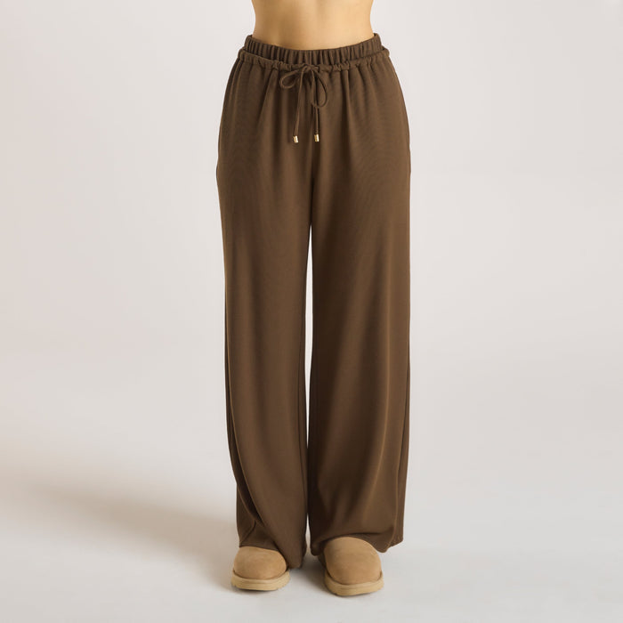 Waffle Wide Leg Trousers - Chocolate