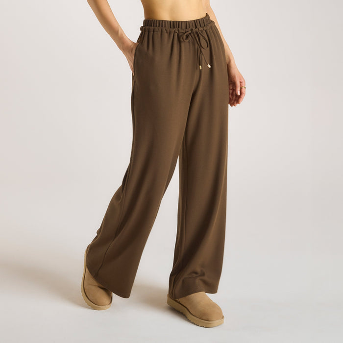 Waffle Wide Leg Trousers - Chocolate
