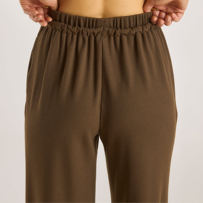 Waffle Wide Leg Trousers - Chocolate