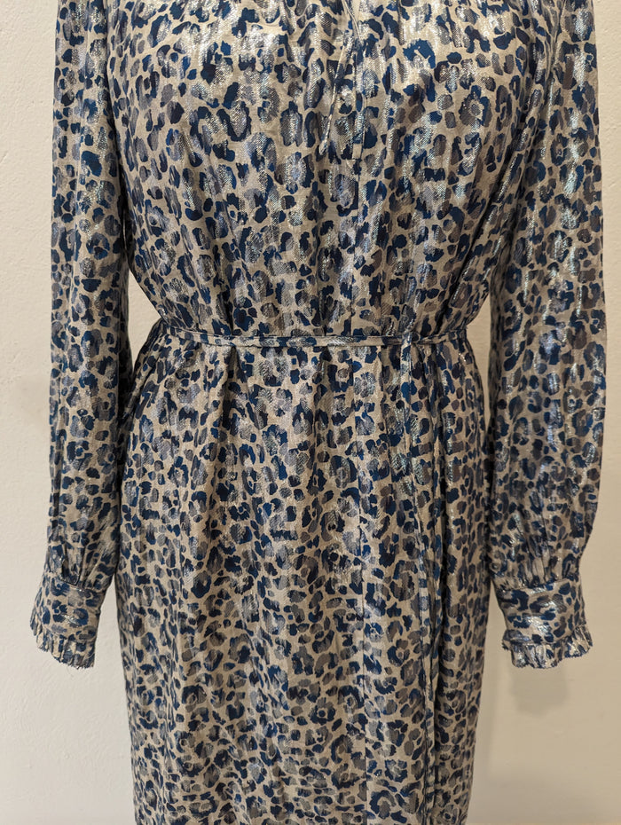 Whistles Animal Metallic Silk Dress 14 NWT