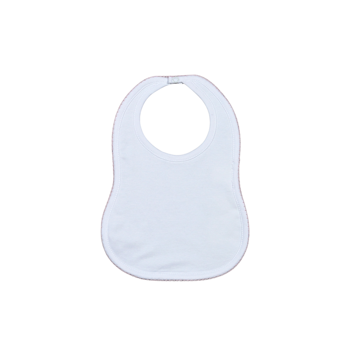 White Bib Pink Picot Trim