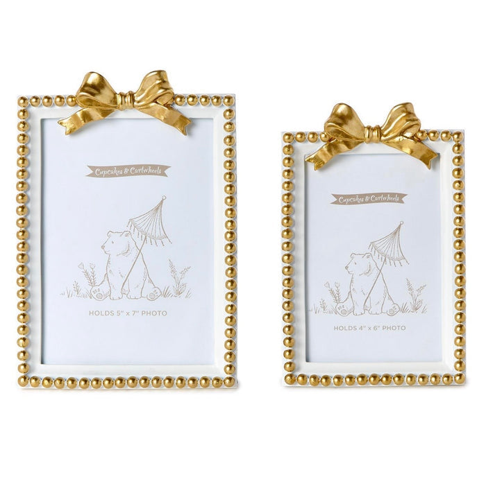 White Bow Beaded Photo Frame