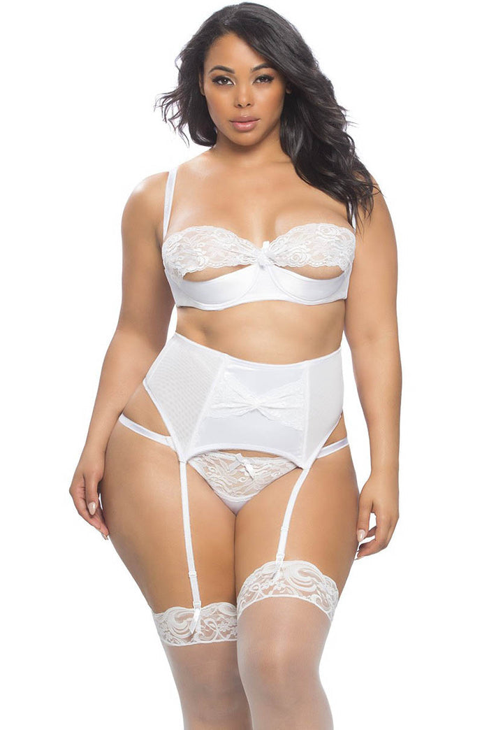 White Peek A Boo Bra Set With Garterbelt - The Wedding Garter