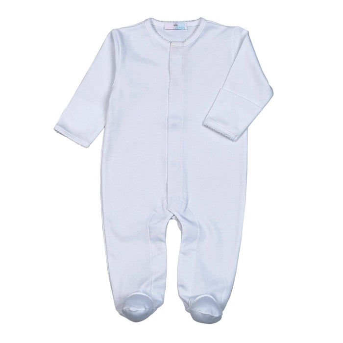 White Snap Footie / White Picot Trim