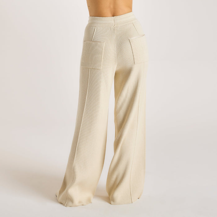 Wide Leg Knitted Trousers - Cream