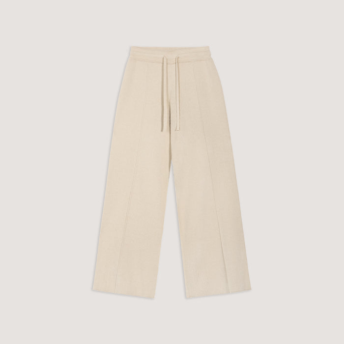Wide Leg Knitted Trousers - Cream