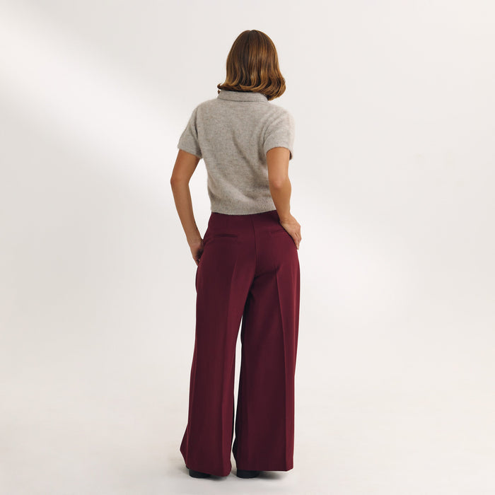 Wide-Leg Tailored Trousers - Cherry Lacquer