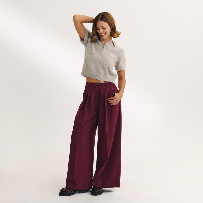 Wide-Leg Tailored Trousers - Cherry Lacquer