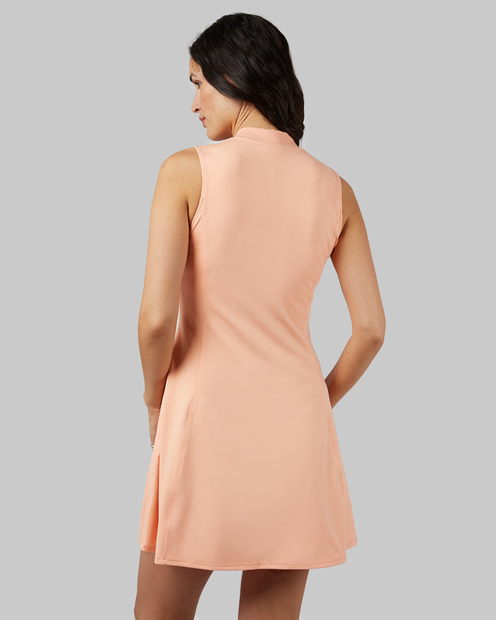32 Degrees Peach Nectar _ Women's 1/4 Zip Active Bra Dress {model: Scarlett is 5'10"and size 4 wearing size S}{bottom}{right} {bottom}{right}