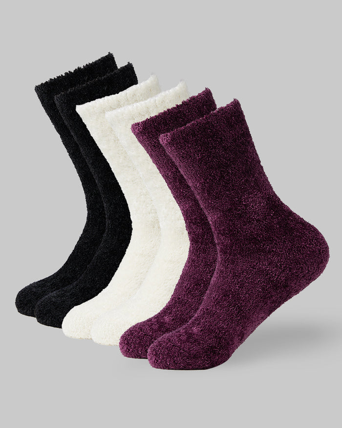 32 Degrees Black / Cream / Potent Purple _ Women's 3-Pack Cozy Lounge socks {bottom}{right}