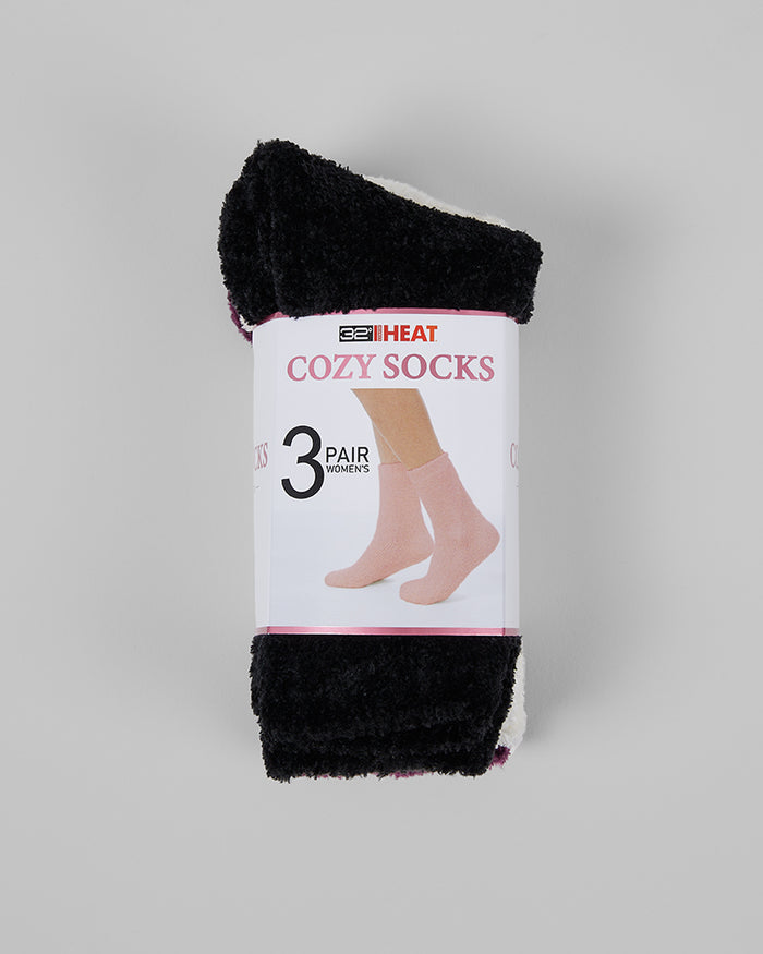 32 Degrees Black / Cream / Potent Purple _ Women's 3-Pack Cozy Lounge socks {bottom}{right}