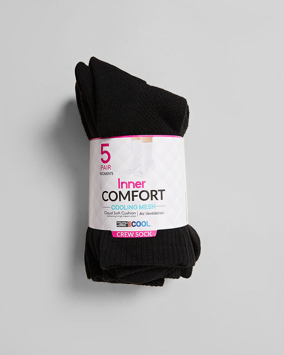 32 Degrees Black _ Women's 5-Pack Cool Comfort Crew Socks {bottom}{right}