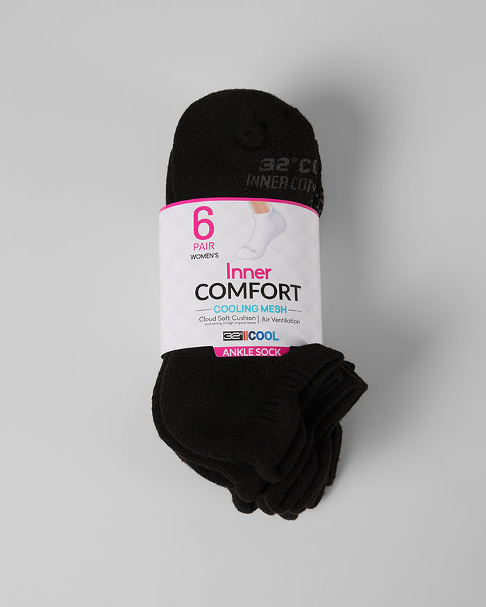 32 Degrees Black _ Women's 6-Pack Cool Comfort Ankle Running Socks {bottom}{right}