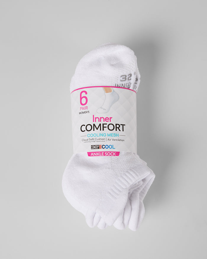 32 Degrees White _ Women's 6-Pack Cool Comfort Ankle Running Socks {bottom}{right}