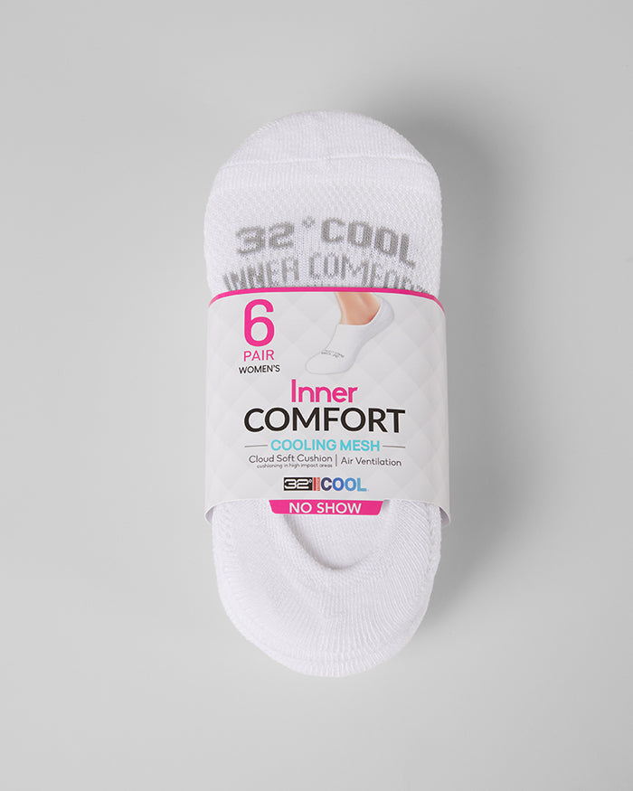 32 Degrees White _ Women's 6-Pack Cool Comfort No Show Socks {bottom}{right}