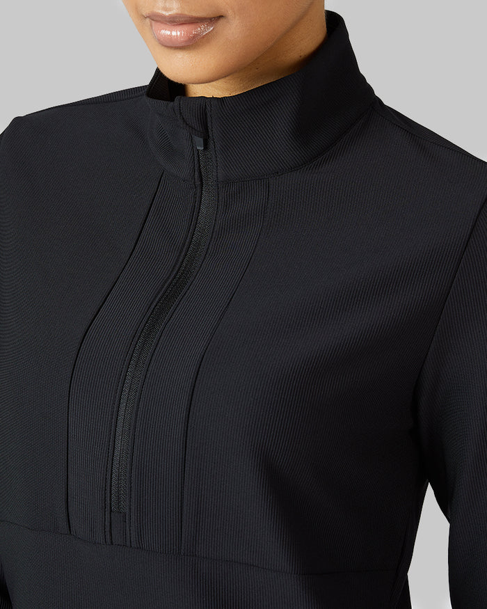 32 Degrees Black _ Women's Active Rib ½ Zip Top {model: Lisa-Marie is 5'9"and size 2-4 wearing size S}{bottom}{right} {bottom}{right}