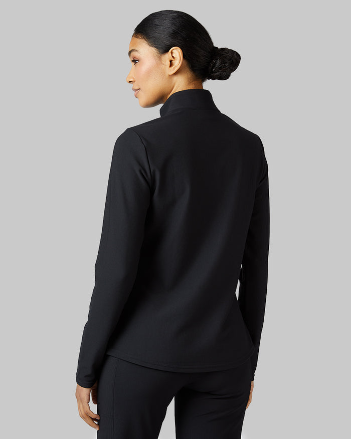 32 Degrees Black _ Women's Active Rib ½ Zip Top {model: Lisa-Marie is 5'9"and size 2-4 wearing size S}{bottom}{right} {bottom}{right}