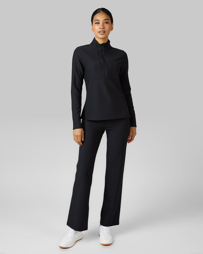 32 Degrees Black _ Women's Active Rib ½ Zip Top {model: Lisa-Marie is 5'9"and size 2-4 wearing size S}{bottom}{right} {bottom}{right}