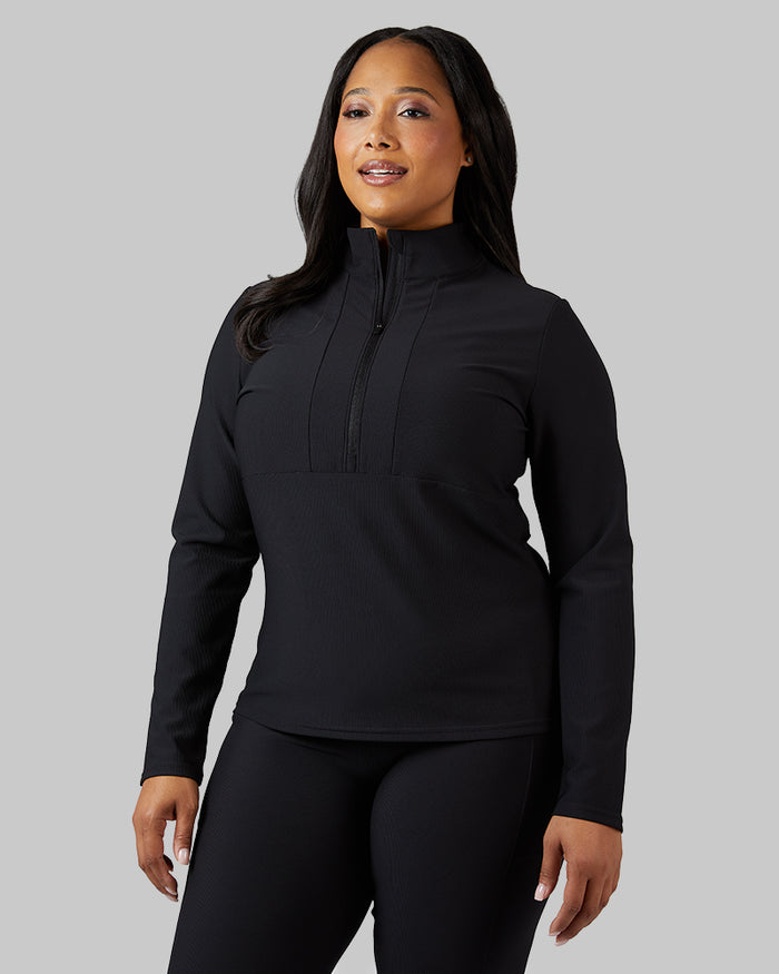 32 Degrees Black _ Women's Active Rib ½ Zip Top {model: Jeharna is 5'9and size 14 wearing size L}{bottom}{right} {bottom}{right}