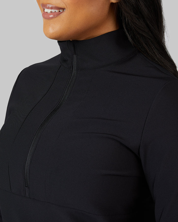 32 Degrees Black _ Women's Active Rib ½ Zip Top {model: Jeharna is 5'9and size 14 wearing size L}{bottom}{right} {bottom}{right}