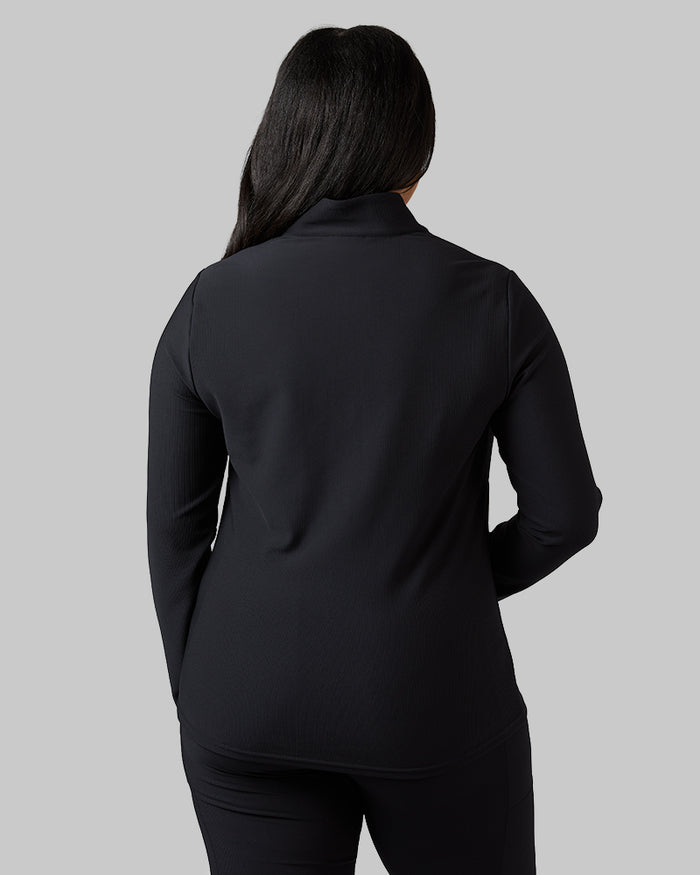 32 Degrees Black _ Women's Active Rib ½ Zip Top {model: Jeharna is 5'9and size 14 wearing size L}{bottom}{right} {bottom}{right}