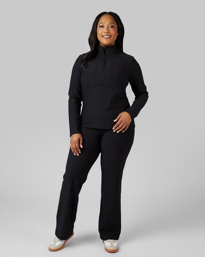 32 Degrees Black _ Women's Active Rib ½ Zip Top {model: Jeharna is 5'9and size 14 wearing size L}{bottom}{right} {bottom}{right}