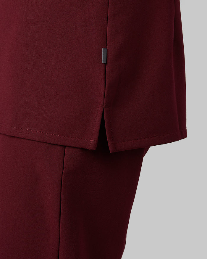32 Degrees Burgundy _ Womens 1-Pocket V-Neck scrub Top {model: Colby is 5'9"and size 4 wearing size S}{bottom}{right} {bottom}{right}