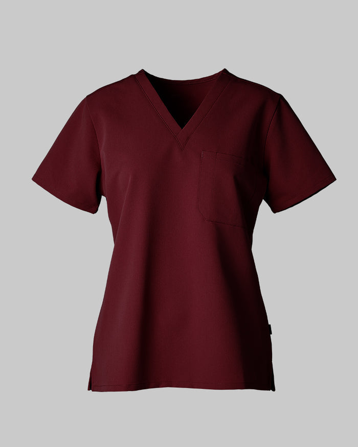 32 Degrees Burgundy _ Womens 1-Pocket V-Neck scrub Top {bottom}{right}
