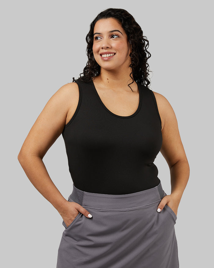 32 Degrees Black _ Women's Cool Fitted Bra Tank {model: Kimberly is 5'9"and size 14 wearing size L}{bottom}{right} {bottom}{right}