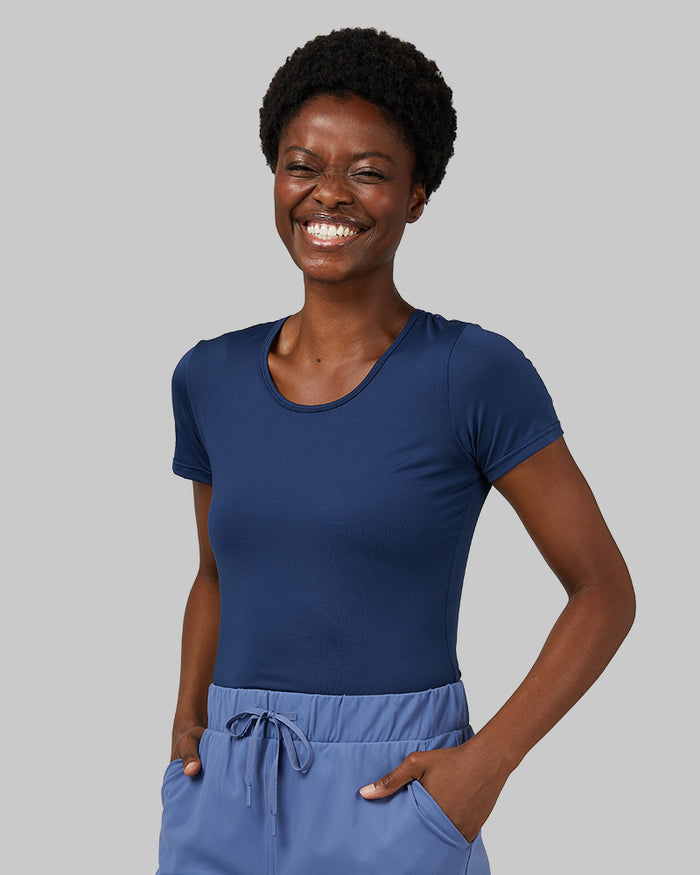 32 Degrees Inky Indigo _ Women's Cool Fitted T-Shirt {model: Wemi is 5'10" and size 2-4, wearing size S}{bottom}{right} {bottom}{right}