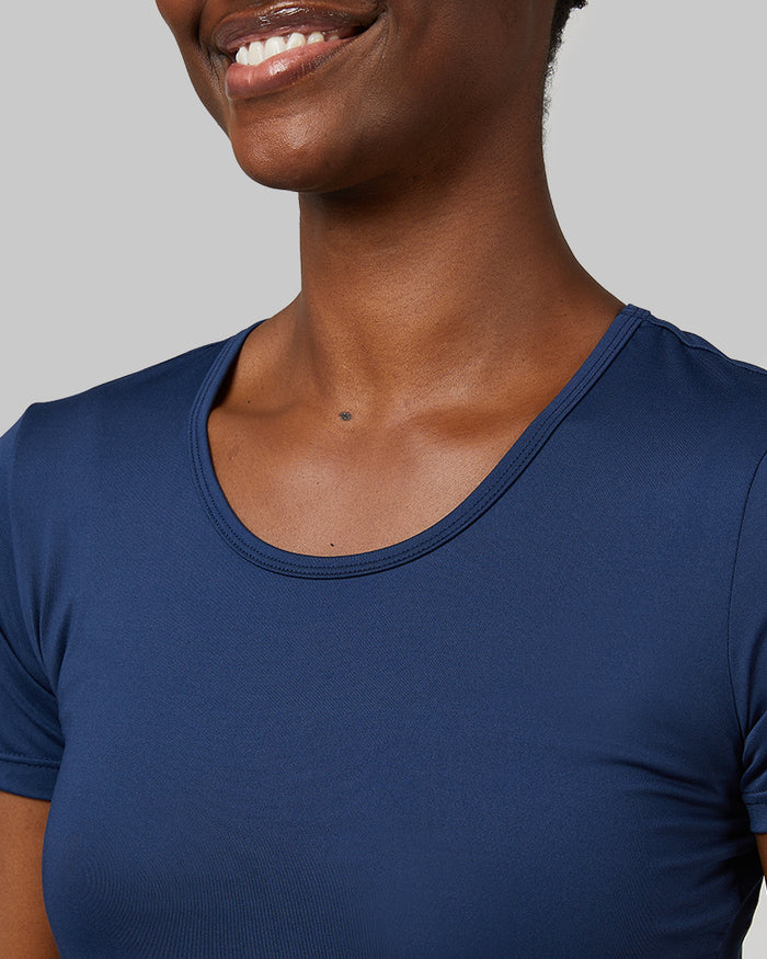32 Degrees Inky Indigo _ Women's Cool Fitted T-Shirt {model: Wemi is 5'10" and size 2-4, wearing size S}{bottom}{right} {bottom}{right}