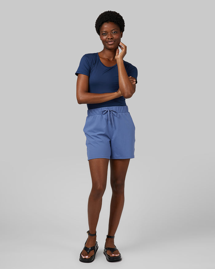 32 Degrees Inky Indigo _ Women's Cool Fitted T-Shirt {model: Wemi is 5'10" and size 2-4, wearing size S}{bottom}{right} {bottom}{right}