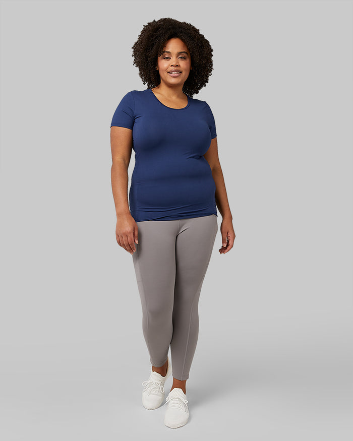 32 Degrees Inky Indigo _ Women's Cool Fitted T-Shirt {model: Natalie is 5'10" and size 12-14, wearing size L}{bottom}{right}