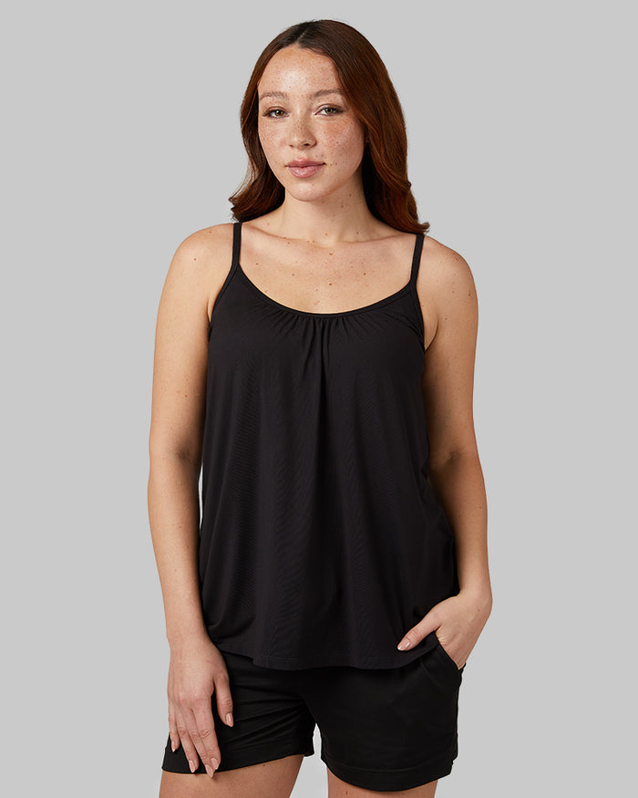 32 Degrees Black _ Women's Cool Flowy Bra Cami {model: Evonique is 5'10 and size 6, wearing size S}{bottom}{right} {bottom}{right}