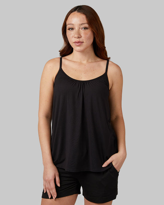 32 Degrees Black _ Women's Cool Flowy Bra Cami {model: Evonique is 5'10 and size 6, wearing size S}{bottom}{right} {bottom}{right}